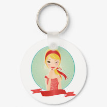 Girl in red keychains