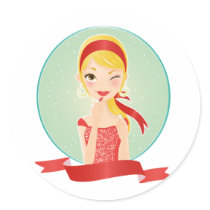 Girl in red stickers