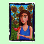 Girl in Sunflower Forest w/ Red Bird - print
