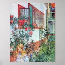 Girl in the Garden with Red Flowers Posters