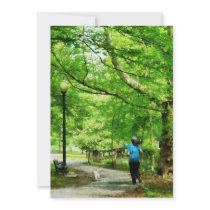 Girl Jogging With Dog Custom Invitations
