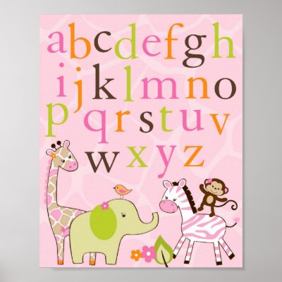 Baby Girl Nursery  on Girl Jungle Animal Alphabet Nursery Wall Art Print By Little Prints