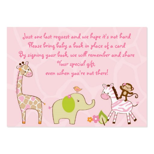Girl Jungle Animal Baby Shower Book Request Cards Business Card Templates