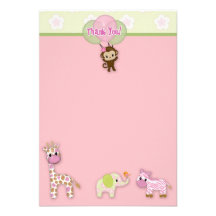 Girl Jungle Animal Baby Shower Thank You 3.5"x5" Invitation