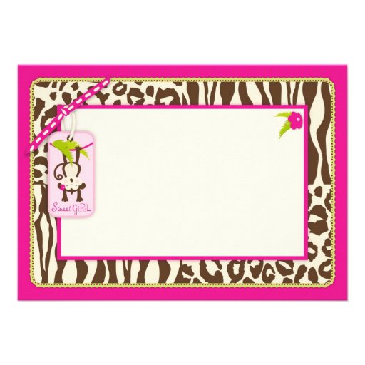 Girl Jungle Monkey Safari Baby Shower Blank Card