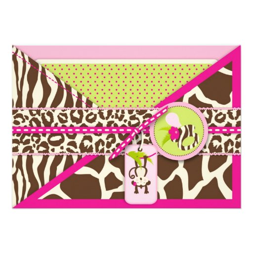 Girl Jungle Monkey Safari Baby Shower Blank Card