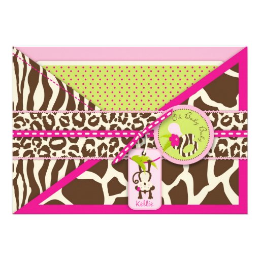 Girl Jungle Monkey Safari Baby Shower Cards (front side)