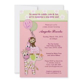 Girl Jungle Safari Animal Baby Shower Invitations