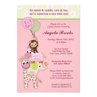 Girl Jungle Safari Animal Baby Shower Invitations