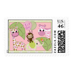 Girl Jungle Safari Animal Baby Shower Postage stamp