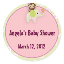Girl Jungle Safari Animal Baby Shower Round Stickers
