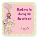 Girl Jungle Safari Animal Baby square sticker pink