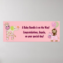 Girl Jungle Safari Baby Shower Banner Poster