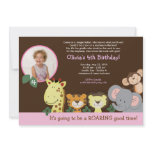 Girl Jungle Zoo Party Animal Photo Birthday Invite