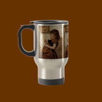 Girl, Kitty Cat & Bird - Vintage Painting mugs