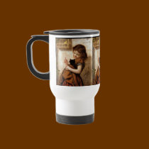 Girl, Kitty Cat & Bird - Vintage Painting mugs