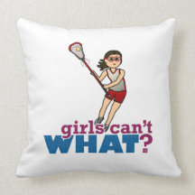 Girl Lacrosse Player in Red Throw Pillow