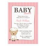 Girl Lamb Baby Shower Pink Stripe Invitations