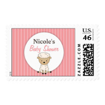 Girl Lamb Baby Shower Pink Stripe Postage