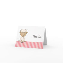 Girl Lamb Baby Shower Pink Stripe Thank You Greeting Cards