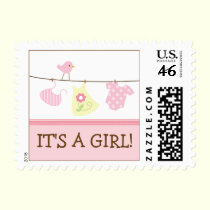 Girl Laundry Baby Announcement Stamp (pink) stamps
