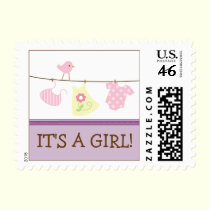 Girl Laundry Baby Announcement Stamp (purple) stamps