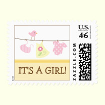 Girl Laundry Baby Announcement Stamp (yellow) stamps