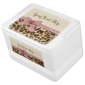 Girl Leopard Print Baby Pink Bow Igloo Drink Cooler