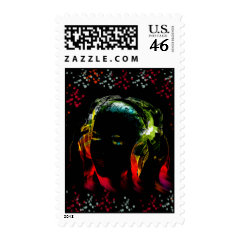 Girl Listening Music Headphones Neon Colors Gifts Postage Stamps