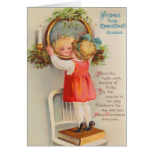 Girl Looking In Holly Covered Mirror Cards