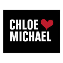 girl loves boy - heart with names (black/red) postcards