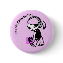 Girl M "It's My Birthday" pink button (BU084-1)