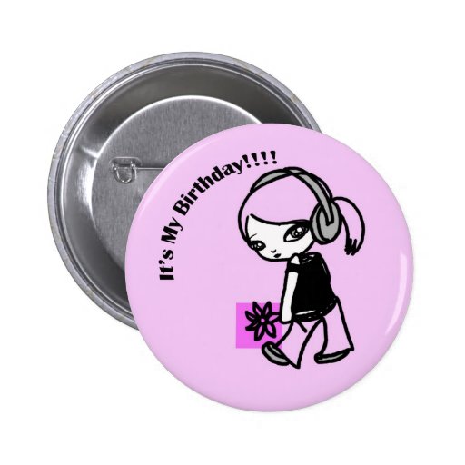 Girl M "It's My Birthday" pink button (BU084-1)