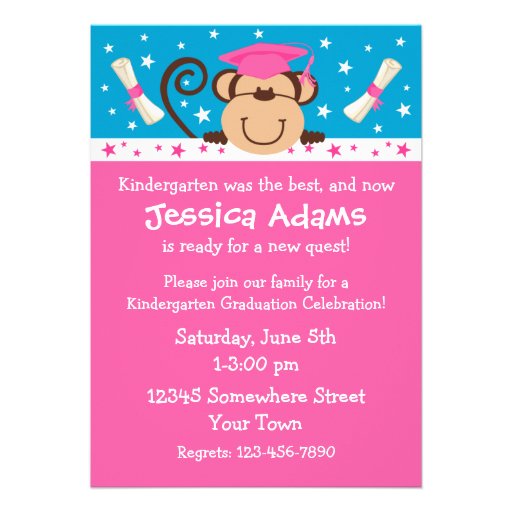 Girl Monkey Graduation Personalized Invites (front side)