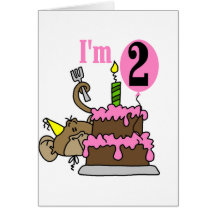 Girl Monkey I'm 2 Birthday Tshirts Greeting Card