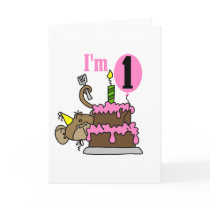 Girl Monkey I'm One Birthday Tshirts cards by kids_birthdays Girl Monkey I'm One Birthday Tshirts cards