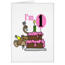 Girl Monkey I'm One Birthday Tshirts Cards
