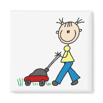Girl Mowing Grass Magnet by stick_figures Girl Mowing Grass Magnet