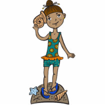 Girl On Beach With Seashell Photo Cut Outs
