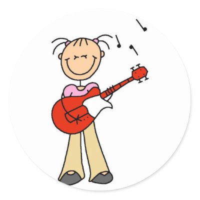 stock vector : Cartoon girl playing acoustic guitar surrounded by musical