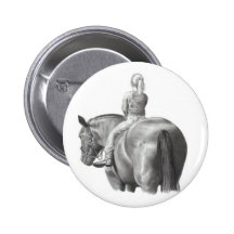 GIRL ON HORSEBACK: PENCIL ART: REALISM PINBACK BUTTONS