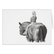 GIRL ON HORSEBACK: PENCIL ART: REALISM CARD