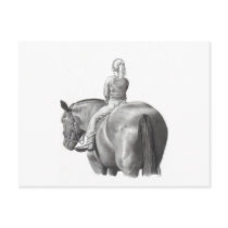GIRL ON HORSEBACK: PENCIL ART: REALISM POSTCARDS