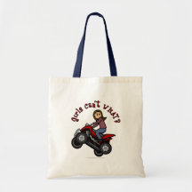 Girl on Red Four Wheeler Canvas Bags