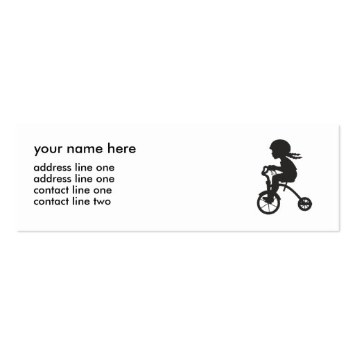 Girl on Tricycle silhouette Business Card Templates (front side)