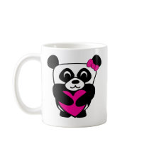 Girl Panda with Big Pink Heart Coffee Mugs
