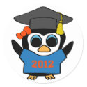 Girl Penguin Blue & Orange 2012 Grad Classic Round Sticker