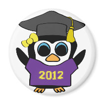 Girl Penguin Purple & Gold 2012 Grad Refrigerator Magnet