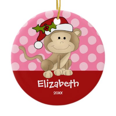 Girl Personalized Christmas Ornament Monkey Pink