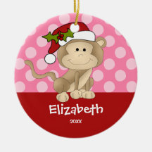 Girl Personalized Christmas Ornament Monkey Pink
